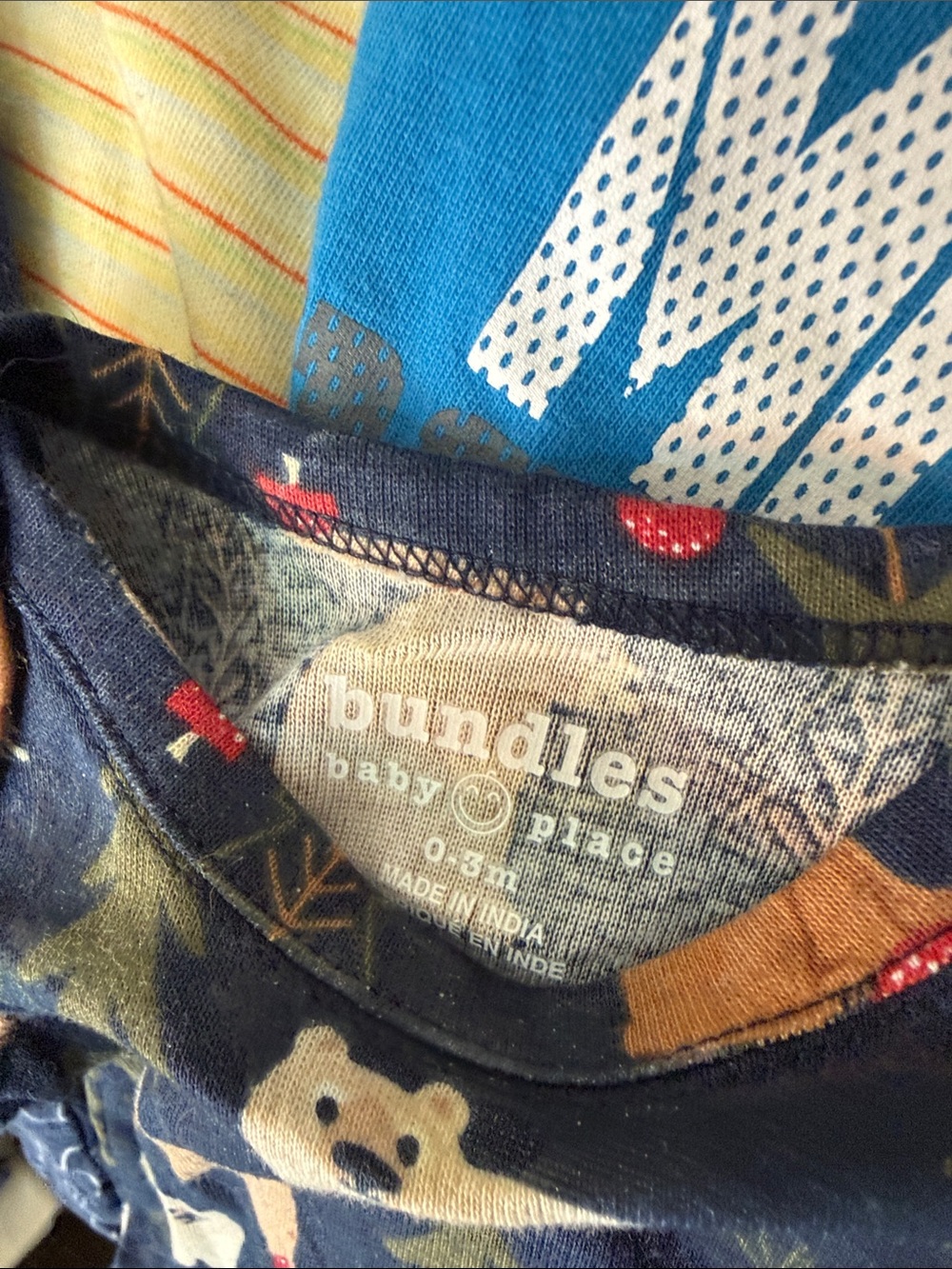 Under Armour Blue & Navy Bear Print Long Sleeve Baby Bodysuits - Picture 3 of 6